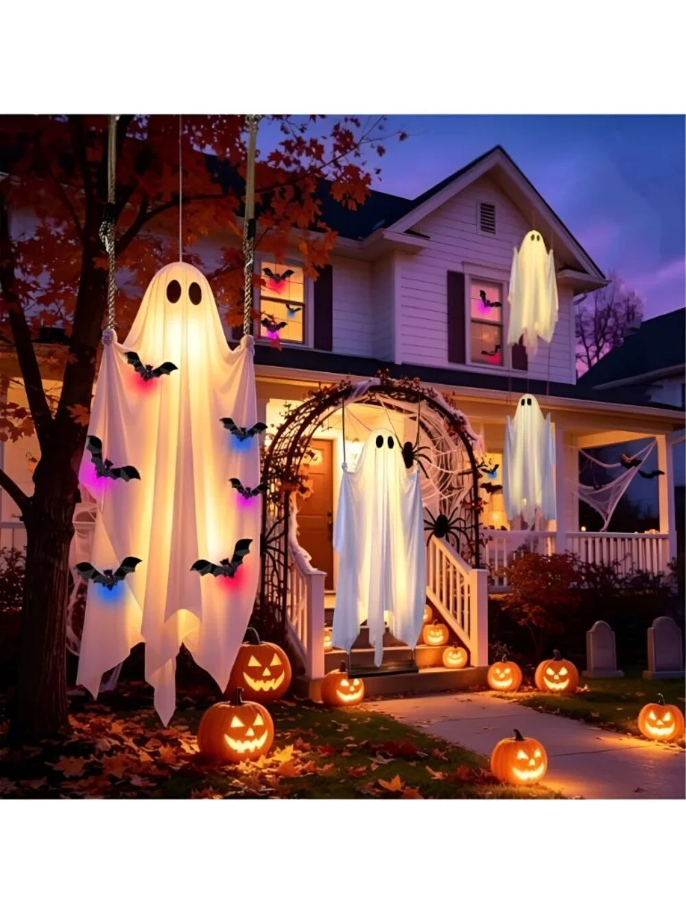 5FT Halloween Hanging Swing Ghost Decorations Outdoor with Lights, Large